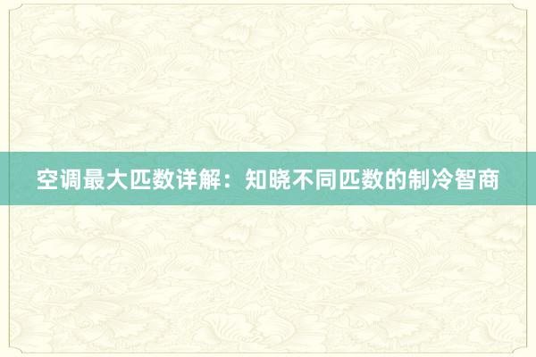 空调最大匹数详解：知晓不同匹数的制冷智商